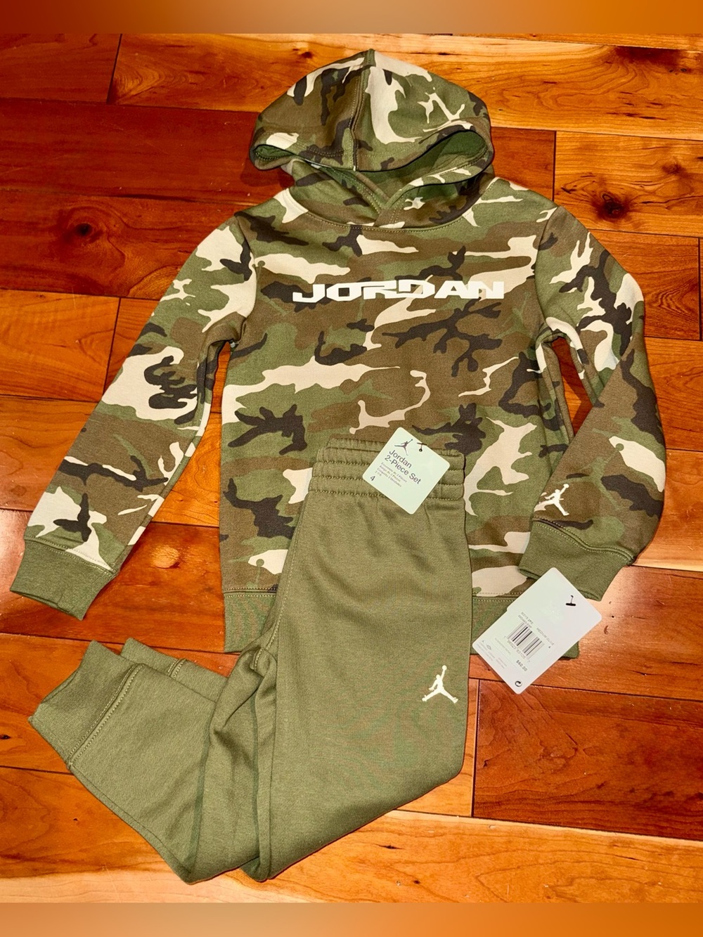 NWT Jordan Camo Hoodie and Olive Green Joggers Set